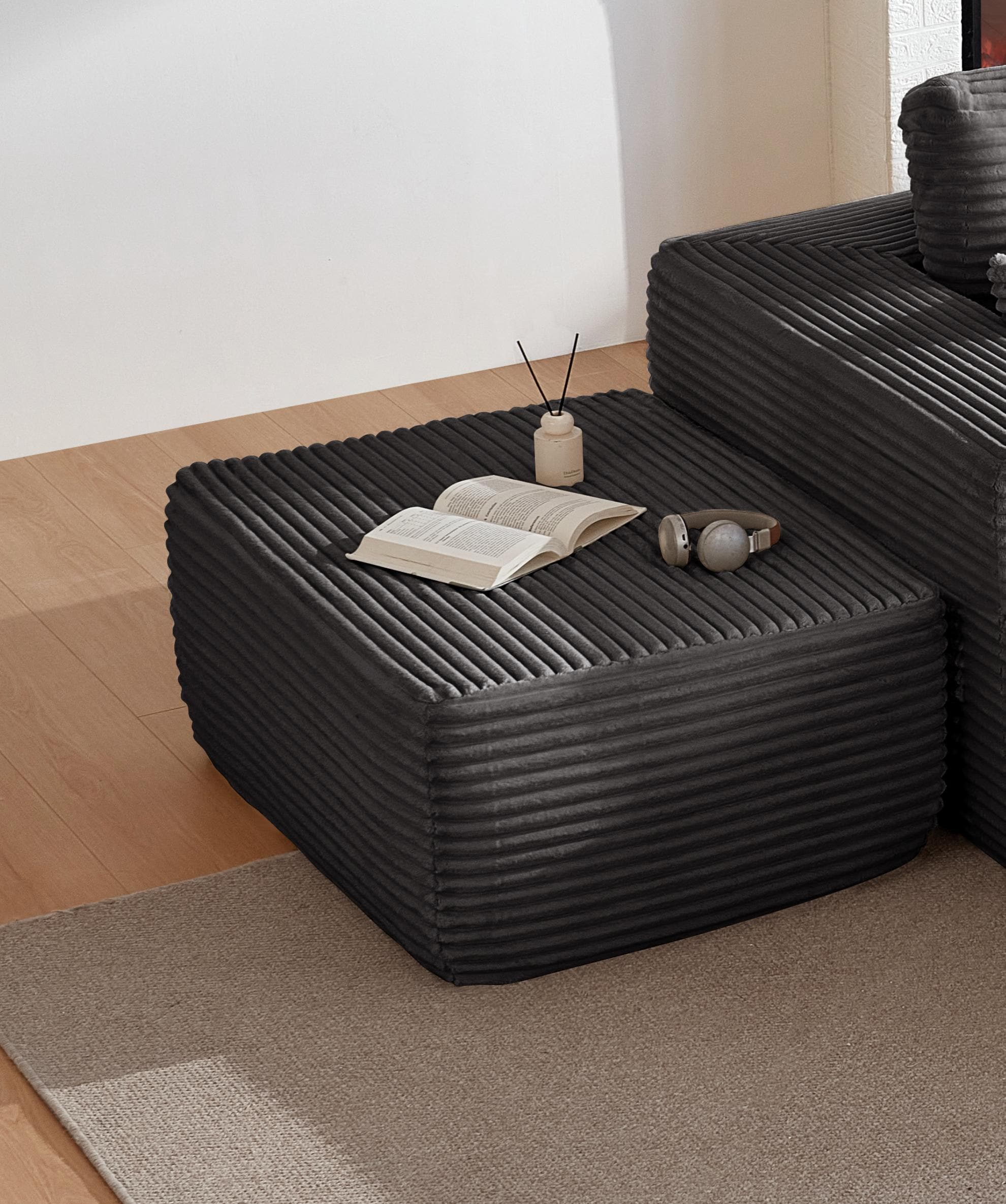 Grey Plush Ottoman Footstool And Coffee Table For Living Room_voghion.com
